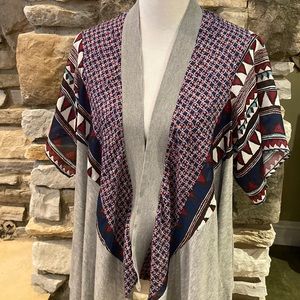 Kimono, open front cardigan, size medium in jersey and patterned rayon fabric